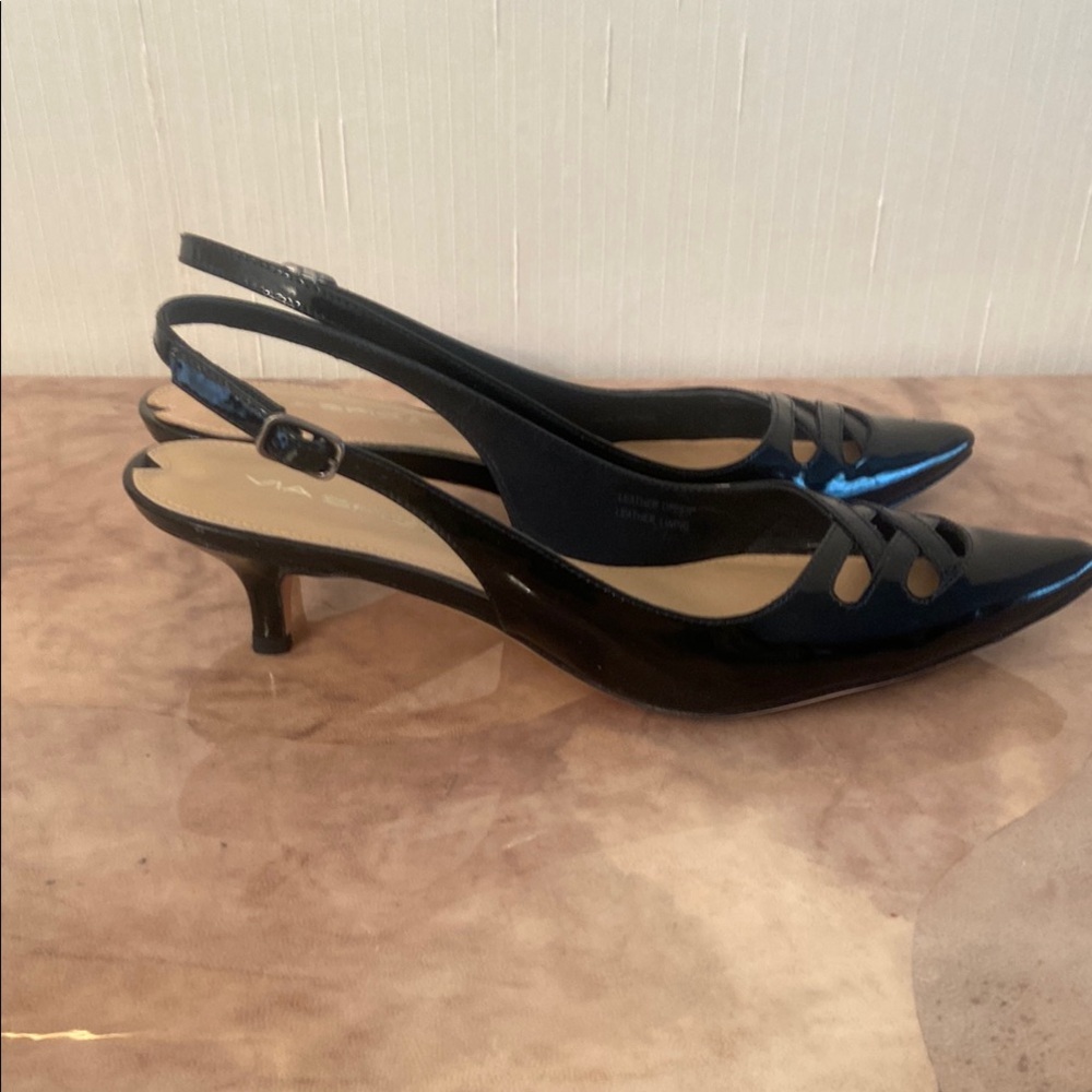 Via Spiga Black Patent Leather Slingback Heels - Picture 3 of 7